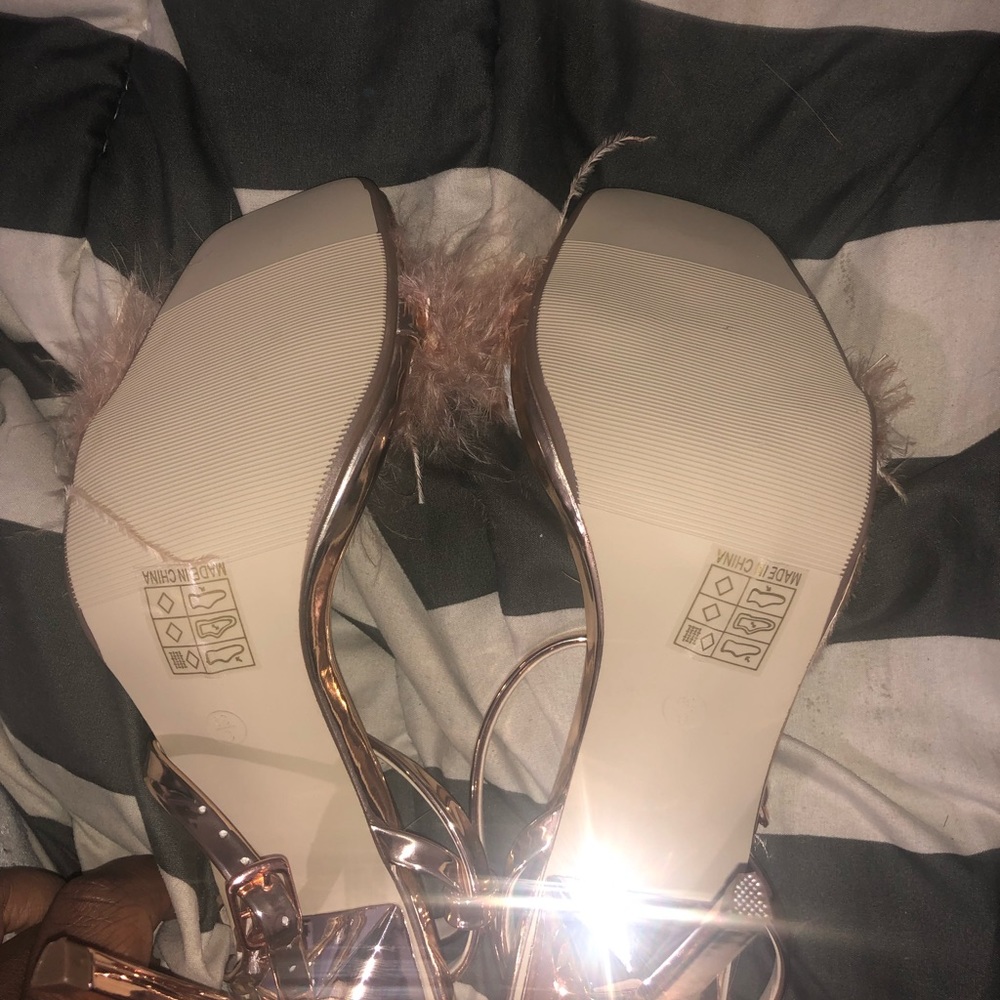 Missguided Rose Gold Fur Heels size 8 UNWORN*